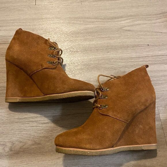 Steve Madden Tanngoo chestnut brown suede high wedge laced up shoe size 9 - Picture 4 of 9